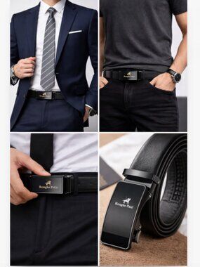 Black Ratchet Belt Adjustable Buckle Leather Style Minimalist Men’s Belt